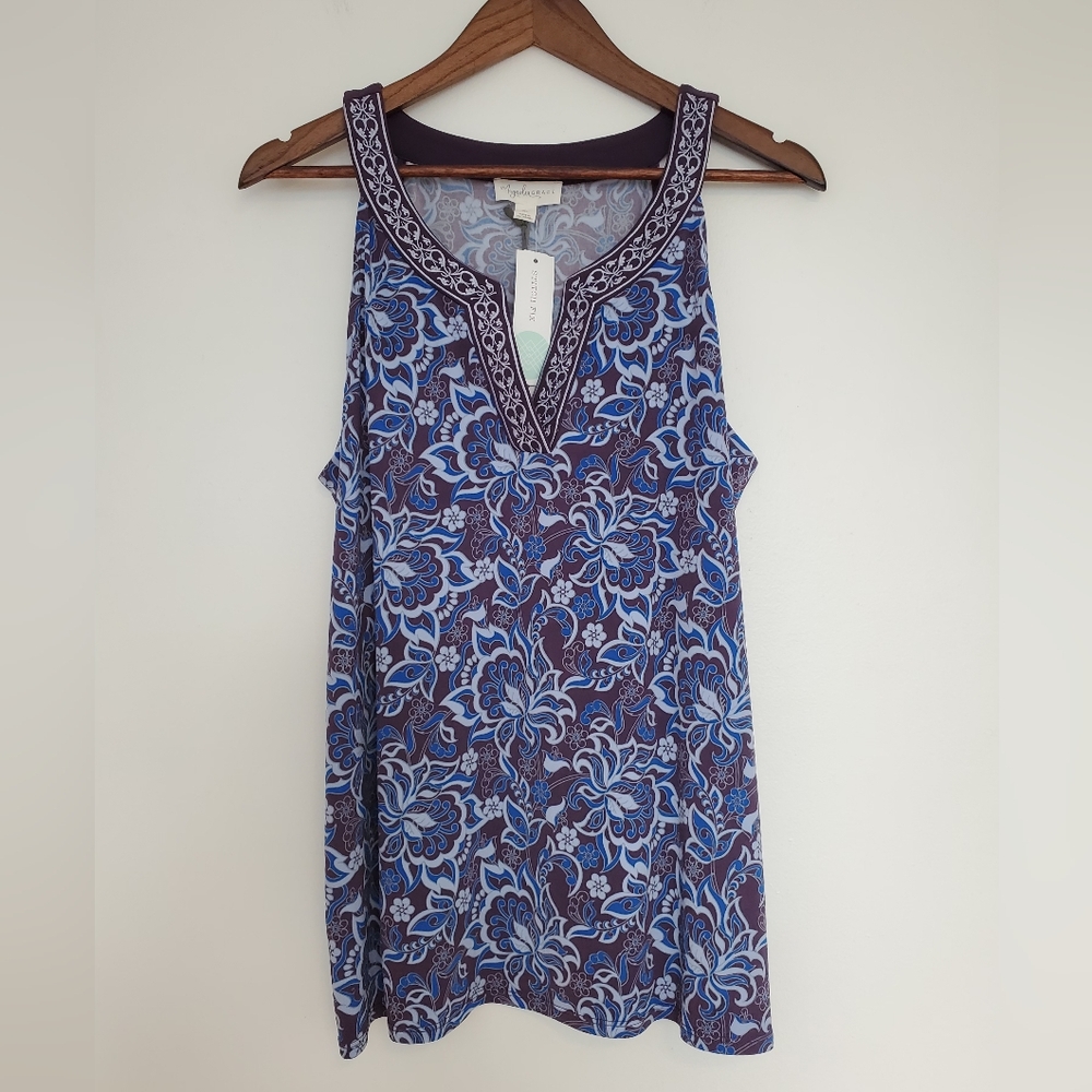 Elegant Magnolia Grace Blue and Purple Floral Tank Top XL